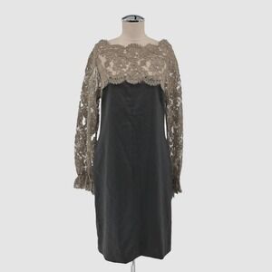 Shannon McLean Lace Bell Sleeve Dress Womens Size S Taupe Black Whimsical